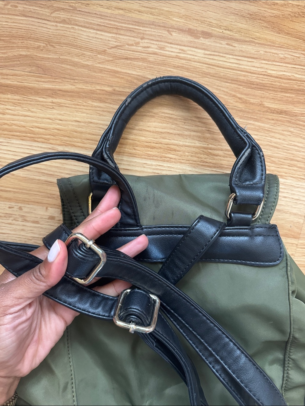 Olive Green Nylon Drawstring Backpack ✨ - Picture 4 of 9
